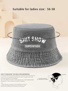 1顶春夏户外休闲遮阳帽，女士款，旅行、度假、遮阳，印花字母“SHITSHOW”，Y2K男士水洗渔夫帽，情侣款，沙滩、假日、节日 - 印刷 - 查看 6