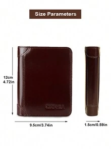 1pc Men's Genuine Leather Wallet, RFID Blocking Slim Short Wallet, Multifunction Trifold Wallet, Vintage Oil Wax Credit Card Wallet, Gifts For Men - قهوة بني - مشاهدة 3