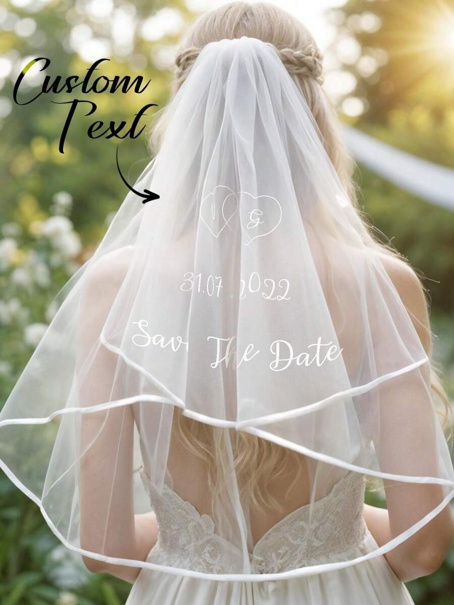 1pc Custom Wedding Veil, Custom Bridal Veil With Phrases, Personalized Wedding Veil With Phrases, Personalized Embroidery For Bridal's Accessories, Personalized Embroidery Wedding Veil, Wedding Gift, Bachelorette Party Gift, Gift For Her, Durable, Colorful For Father's Day, For Graduation, For Weddings, For Housewarming - Multicolor - View 1