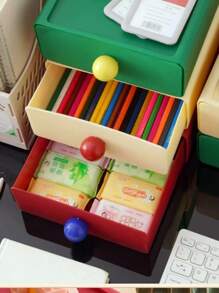 1pc Dopamine Decor Multi-Functional Storage Box, Desk Organizer, Drawers For Office, Foyer, Dust-Proof Design, Stackable - Multicolor - View 7