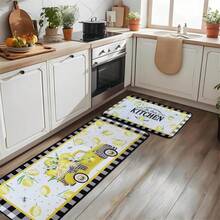 2PCS Anti Fatigue Kitchen Rug Set Of 2 Non Slip Cushioned Kitchen Mats For Floor Waterproof Comfort Kitchen Rugs And Mats Farmhouse Chef Mats Floor Carpet For Sink,Laundry Room,Machine Washable, Easy To Clean,Food,,Kitchen,Travel,Kitchen Items,Kitchen Tools,Kitchen Things. - Multicolor - View 1