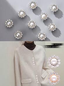 10入組太陽花造型鈕扣，閃亮鑽石和珍珠裝飾，古典優雅高級金屬鈕釦，適用於連衣裙、開襟衫、襯衫、外套、毛衣，女性服裝裝飾DIY、衣物、髮飾、禮品盒、手提袋和裁縫用品 - 彩色 - 查看 13