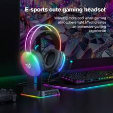 ONIKUMA 黑色游戏耳机全新全动态 RGB 灯有线耳机带麦克风降噪功能，适合 PC 游戏玩家 - 黑色 - 查看 1
