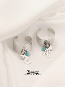 1 pieza Anillo de acero inoxidable con letra del alfabeto de la A a la Z de estilo punk, con encantos de corazón, anillo de pareja inicial alfabética, para mujer, regalos de joyería para San Valentín, mamá, madre, Día de la Madre