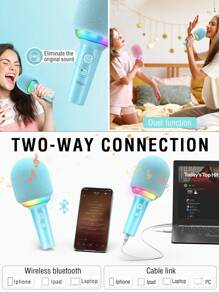 FIFINE Wireless Bluetooth Karaoke Microphone With Built-In Speaker, Blue - Blue - View 8