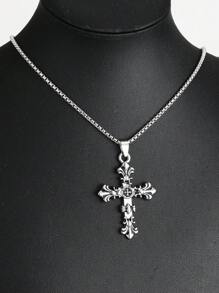 1pc European And American Cross Pendant Necklace, Retro Style  Jewelry, Non-Fading Men's Fashionable Summer Necklace For Both Genders, Hip-Hop Designed Sweater Chain Pendant, Apparel Accessory For Gifts Or Wholesale, Suitable For Daily Wear For Men
