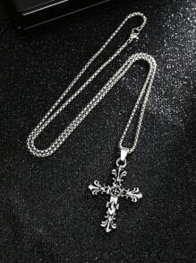 1pc European And American Cross Pendant Necklace, Retro Style  Jewelry, Non-Fading Men's Fashionable Summer Necklace For Both Genders, Hip-Hop Designed Sweater Chain Pendant, Apparel Accessory For Gifts Or Wholesale, Suitable For Daily Wear For Men