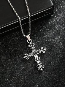 1pc European And American Cross Pendant Necklace, Retro Style  Jewelry, Non-Fading Men's Fashionable Summer Necklace For Both Genders, Hip-Hop Designed Sweater Chain Pendant, Apparel Accessory For Gifts Or Wholesale, Suitable For Daily Wear For Men