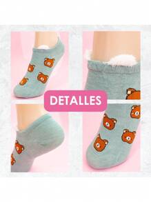 12 Pares Calcetines Invisibles Para Mujer Con Orejas De Peluche,Calcetines De Estilo Barco Con Dibujos Animados De Animales Para Diariamente - Blanco y Negro - Ver 3