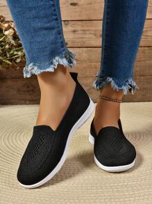 Nuevos zapatos informales de verano, transpirables, con corte bajo, para mamá. Zapatos de mujer con suela blanda y inferior de malla tejida, planos y de fácil puesta - Negro - Ver 5