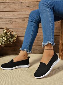 Nuevos zapatos informales de verano, transpirables, con corte bajo, para mamá. Zapatos de mujer con suela blanda y inferior de malla tejida, planos y de fácil puesta - Negro - Ver 2