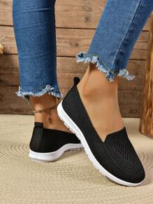 Nuevos zapatos informales de verano, transpirables, con corte bajo, para mamá. Zapatos de mujer con suela blanda y inferior de malla tejida, planos y de fácil puesta - Negro - Ver 6