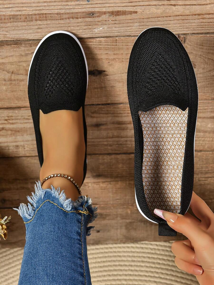 Nuevos zapatos informales de verano, transpirables, con corte bajo, para mamá. Zapatos de mujer con suela blanda y inferior de malla tejida, planos y de fácil puesta - Negro - Ver 1