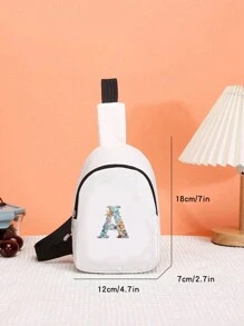 1入男女童休閒尼龍布拉鍊收口印花胸包，適合日常使用（字母位置不固定） - 白色 - 查看 4