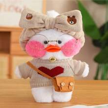 1個30cm大小的可換衣服卡通鴨毛絨玩具,可愛的黃鴨子填充動物,適用於生日/聖誕/新年禮物 - 白鴨棕色愛心毛衣棕熊頭巾棕色包透明眼鏡 - 查看 8