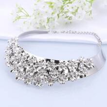 1 套时尚水钻雪花项链、手镯、耳环、戒指首饰套装，适合女性婚礼、派对、日常佩戴，非常适合女性生日/节日礼物