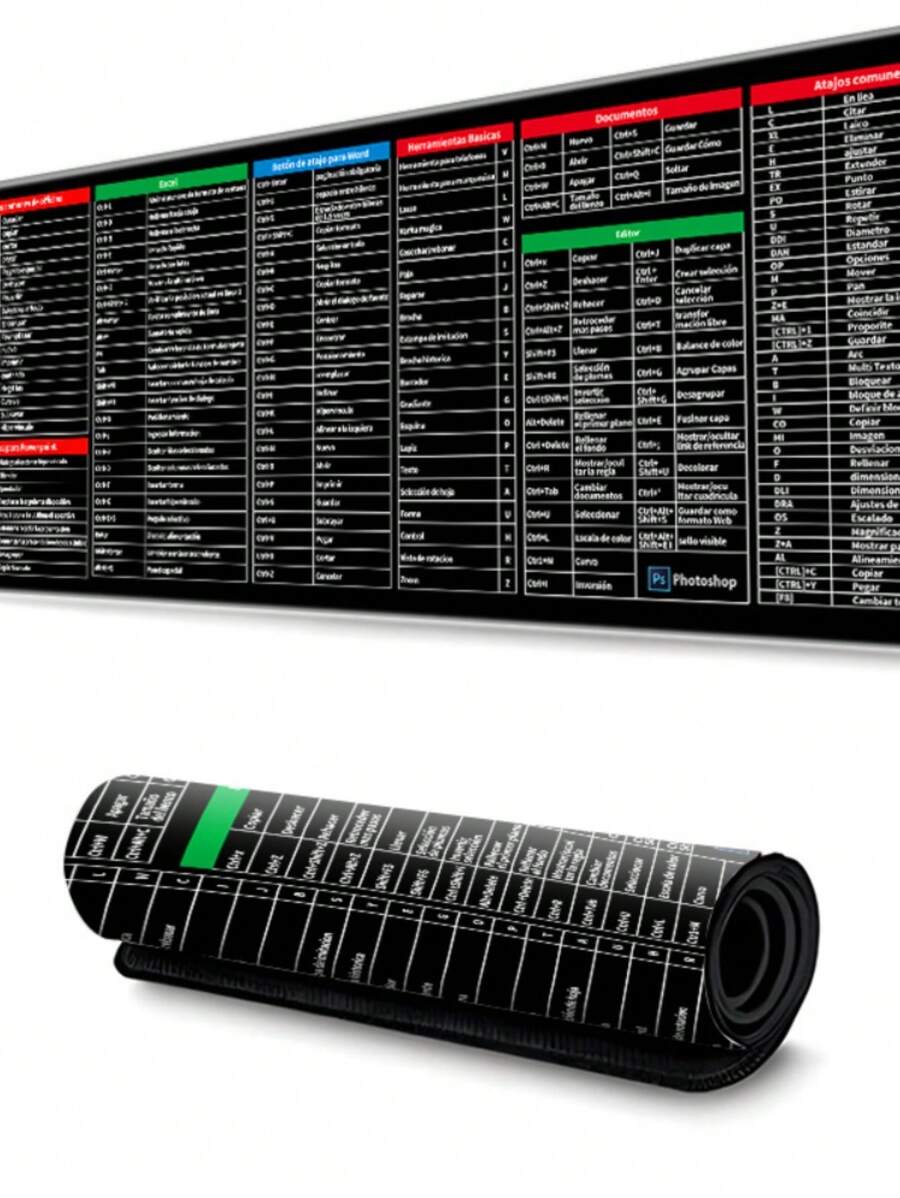 Alfombrilla De Ratón Con Atajos De Oficina En Español 80*30cm - Negro - Ver 1