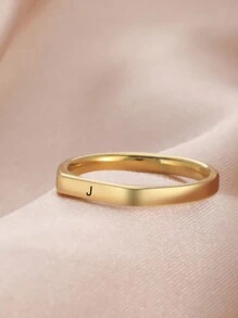 1 件不锈钢首字母 A-Z 简约戒指，个性化时尚情侣戒指，情人节女士礼物 - 金色 - 查看 3