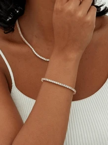 1 Pc Gold Bracelet For Women  Cubic Zirconia Classic Tennis Bracelet - Multicolor - View 2