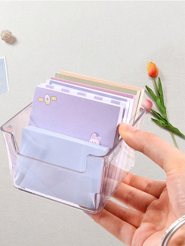 1pc Transparent Plastic Organizer Box, Cute High-Grade Desk Storage Rack For Stationery And Cosmetics, Office Desktop Organizer, Memo Pad Storage Box For Makeup Desktop Organizer, Clear Business Card Holder For Desktop