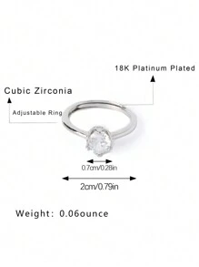 FICCINO Ficcino Simple And Elegant Cubic Zirconia Decorated Platinum-Plated Adjustable Open Ring For Daily Wear And Special Occasions. Perfect Gift For Women With A Jewelry Box Included.