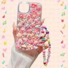 One Pink Cute Cartoon Multi-Accessory Lanyard Soft Phone Case/Colorful Star Lanyard Compatible With Samsung, Huawei, Apple, Xiaomi, Redmi - Pink Random Small Accessories Full Shell Series - View 55