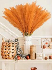 10pcs/20pcs-Artificial Reed Grass Boho Decor Faux Pampas Grass Large Tall Fluffy Artificial Fake Flower Bulrush Reed Grass For Winter Vase Filler Farmhouse Home Kitchen Bohemian Decoration, Room, Wedding Party Decor, Valentine's Day, Gift,Fall Decor,Autumn,Fake Plants