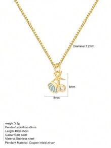 1pc Heart-Shaped Demon Eye, Star & Sun, Turtle, Bee, Conch Shaped Golden Pendant Necklace, Ocean Theme Stainless Steel Women's Jewelry - Yellow Gold - View 41