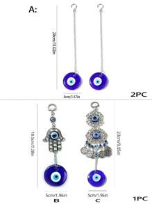 1pc/2pcs Blue Evil Eye Wall Hanging Decoration Home Wind Chime Hanging Decoration Amulet Car Rear View Mirror Hanging Holiday Gift,Home Decor ,Room Decor,Wall Decor