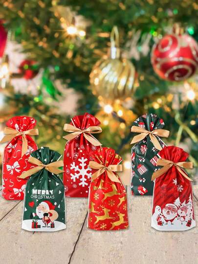 5 peças/25 peças/50 peças Sacos de doces de Natal com cordão Sacos de doces e lanches para suprimentos de festa de Natal, lanches, festa de aniversário, lembrancinhas de casamento, decoração de árvore Decoração de Natal Lembrancinhas de festa de Natal Suprimentos para festa de Natal Festa de Natal Feliz Natal Véspera de Natal Decorações de Natal Pijamas de Natal Presentes de Natal Decoração de Natal