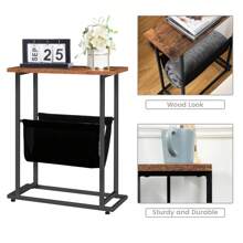 Side Table, Narrow End Table, Industrial Bedside Tables With Magazine Holder Sling, Small Table For Small Spaces, Skinny Magazine Table - Brown - View 7