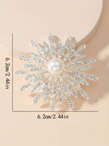 1pc Rhinestone & Faux Pearl Brooch - Silver - View 4