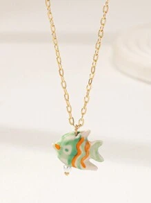 1 pièce Collier d'été délicat avec pendentif poisson mignon fait main pour femmes (la forme et la couleur peuvent varier)