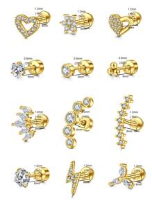 CIZME 1PC Gold Cubic Zirconia Cartilage Earrings, Lip Rings, Stud Piercing Jewelry For Cartilage/Tragus/Helix/Conch, Stainless Steel Helix Tragus Cartilage Earring For Women, 16G 20G Cartilage Earring, Helix Earrings Flat Back Cartilage Helix Conch Piercing Jewelry For Women, 16G 20G Tragus Earrings For Women, Flat Back Cartilage Earring Stainless Steel, Flat Back Stud Earrings Labret Conch Helix Cartilage Tragus Piercing Jewelry