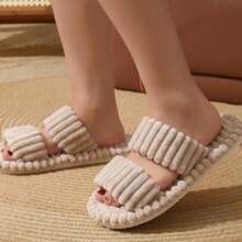 Cozy Women Plush Slippers - Soft Sole, Fuzzy, Solid Color, Elegant, Slip-On, Warm, Breathable, Anti-Slip EVA Sole, Fabric Upper, Indoor Slippers For All Seasons