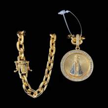 Cordão Cadeado 8mm + Pingente Nossa Senhora - Banhado a Ouro 18k