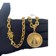 Cordão Cadeado 8mm + Pingente Nossa Senhora - Banhado a Ouro 18k
