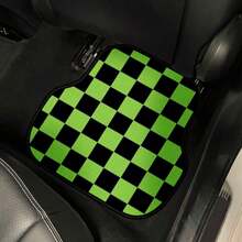 1pc Crystal Velvet Checkered Car Floor Mat, Non-Slip, Wear-Resistant, Universal Fit - Green - View 10