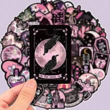 50pcs Black & Pink Gothic Skull Floral Rose Graffiti Stickers, Personalized Decals For Guitar, Notebook, Luggage, Laptop, Motorcycle, Skateboard
