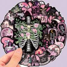 50pcs Black & Pink Gothic Skull Floral Rose Graffiti Stickers, Personalized Decals For Guitar, Notebook, Luggage, Laptop, Motorcycle, Skateboard