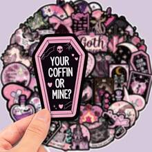 50pcs Black & Pink Gothic Skull Floral Rose Graffiti Stickers, Personalized Decals For Guitar, Notebook, Luggage, Laptop, Motorcycle, Skateboard