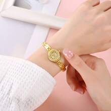 1pc Gold Bracelet Wristwatch For Women, Elegant Female Watch With Chain Link Strap, High Fashion Value, Perfect For Students And Young Women, Simple & Stylish Women's Watch