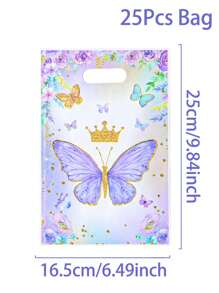 25 piezas de bolsas de regalo con estampado de mariposas moradas, suministros de decoración para fiesta de cumpleaños, fiesta familiar, día festivo, bolsas de regalo de agradecimiento, suministros multiusos para envolver regalos, Navidad, Día de San Valentín