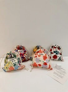 1pc Sweet Fashion Mini Floral Drawstring Cosmetic Bag Portable Lipstick Toiletry Cosmetics Storage Bag Headphone Storage Bag Suitable For Travel And Daily Men And Women Travel Accessories Full Of Spring (Random Patterns) Make Up Bag - Multicolor - View 1