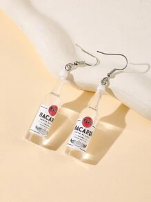 1pair Letter Design Resin Wine Bottle Shape Earrings - Multicolor - View 10