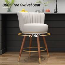 24" Swivel Bar Stools Set Of 2,Counter Height Bar Stools With Back, Leather Swivel Counter Stool With Wood Legs & Footrest, Upholstered Pub Stools Bar Chairs For Kitchen Island, 300lbs