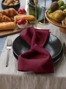 2/6/12pcs French Rustic Style Linen Fabric Simple And Skin-Friendly Absorbent Tablecloth For Hotel, Restaurant, Home, Banquet, Holiday Party Decoration, Including Tablecloth, Coasters And Napkins
