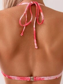 American Style Tie Dye Sexy Bikini Set With Deep V-Cut Top And Separated Bottom, Perfect For Hot Springs Or Vacation Summer - Red - View 6