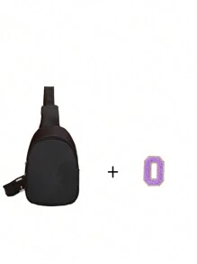 1 件迷你尼龙拉链开合时尚字母胸包，适合男孩和女孩，一体式休闲包，适合日常使用（DIY 字母贴纸） - 黑色 - 查看 28