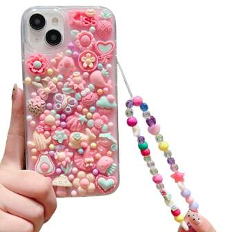 One Pink Cute Cartoon Multi-Accessory Lanyard Soft Phone Case/Colorful Star Lanyard Compatible With Samsung, Huawei, Apple, Xiaomi, Redmi